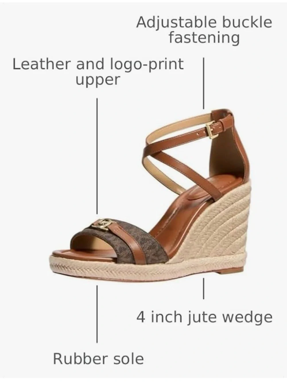 NWT! Michael Kors Brown Leather & Logo Espadrille Wedge Sandals
